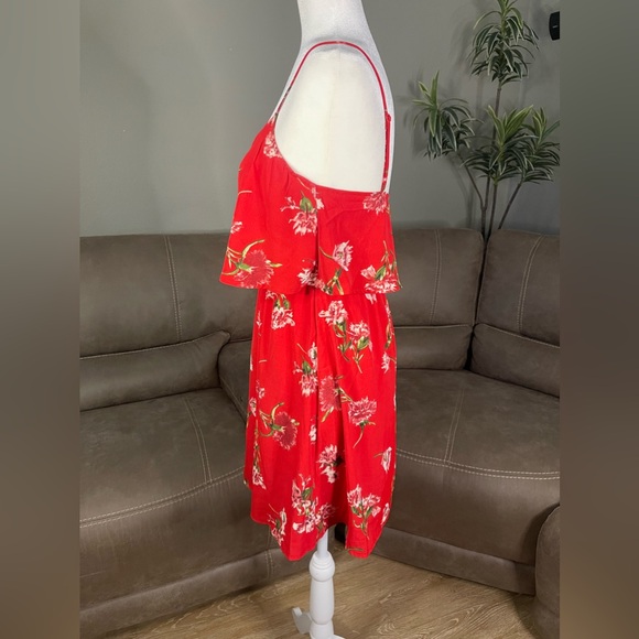 Oscar-St Red Floral Sleeveless Ruffle Dress Sz Small - Picture 6 of 16